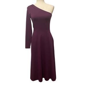 Pact Women's Midi One Shoulder Dress Fit Flare Cotton Stretch sz S Plum Purple